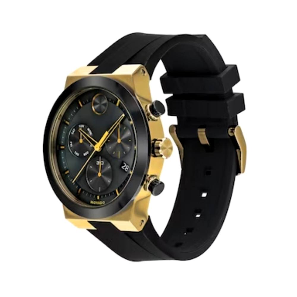 Men's Movado Bold Chronograph Gold-Tone IP & Black Ceramic Watch with Black Dial